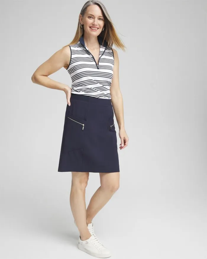 Chico039s Tops Zenergy UPF Knit Stripe Polo Tank Classic Navy 8211 Clothing