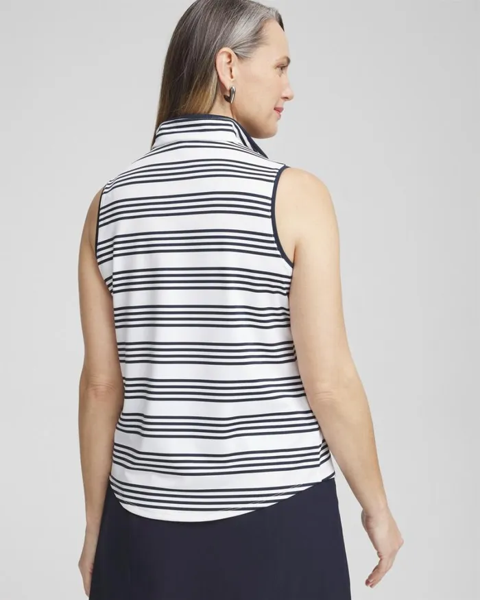 Chico039s Tops Zenergy UPF Knit Stripe Polo Tank Classic Navy 8211 Clothing