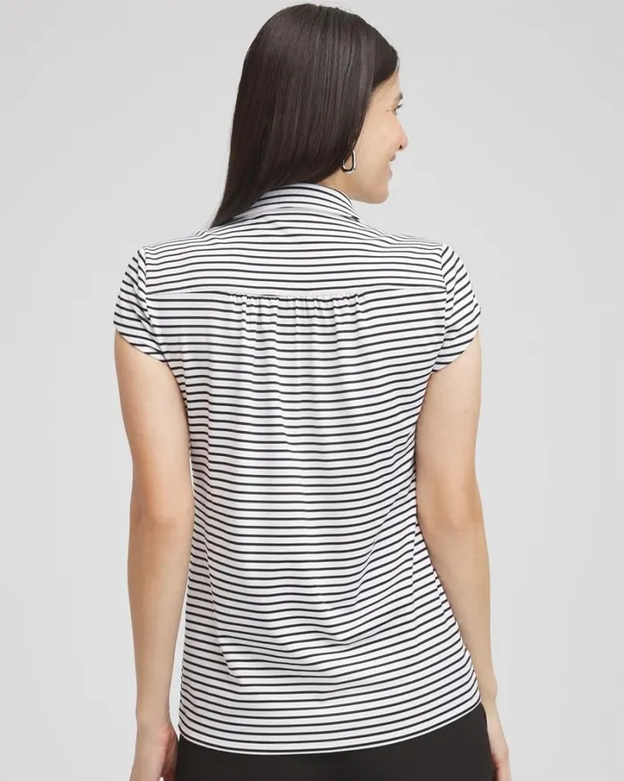 Chico039s Tops Zenergy UPF Stripe Cap Sleeve Polo Black 8211 Clothing