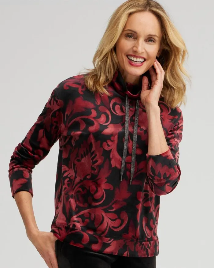 Chico039s Tops Zenergy Velour Funnel Neck Pullover Deep Merlot 8211 Clothing