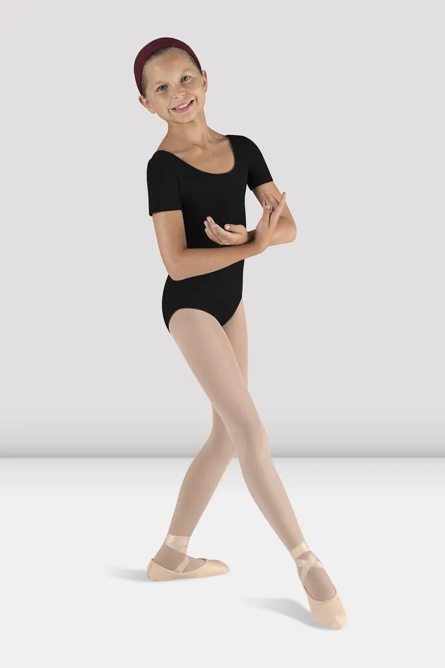 Children Bloch Girls Short Sleeve Round Neck Leotard Black Leotards