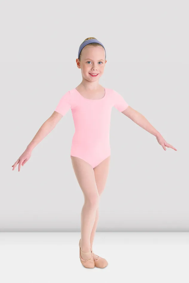 Children Bloch Girls Short Sleeve Round Neck Leotard Candy Pink Basics