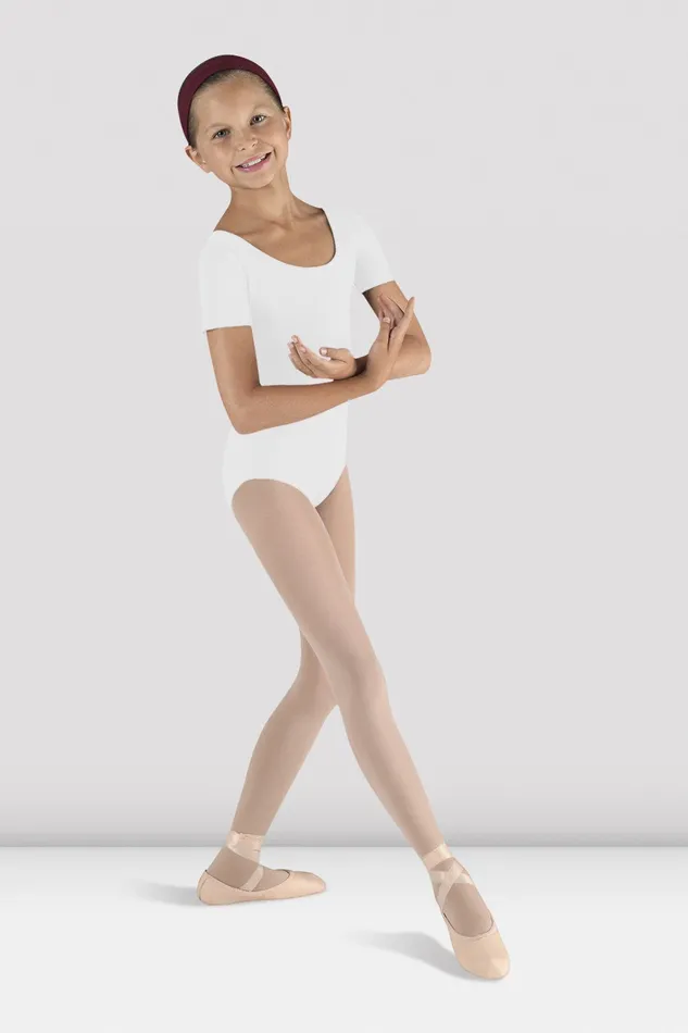 Children Bloch Girls Short Sleeve Round Neck Leotard White Leotards