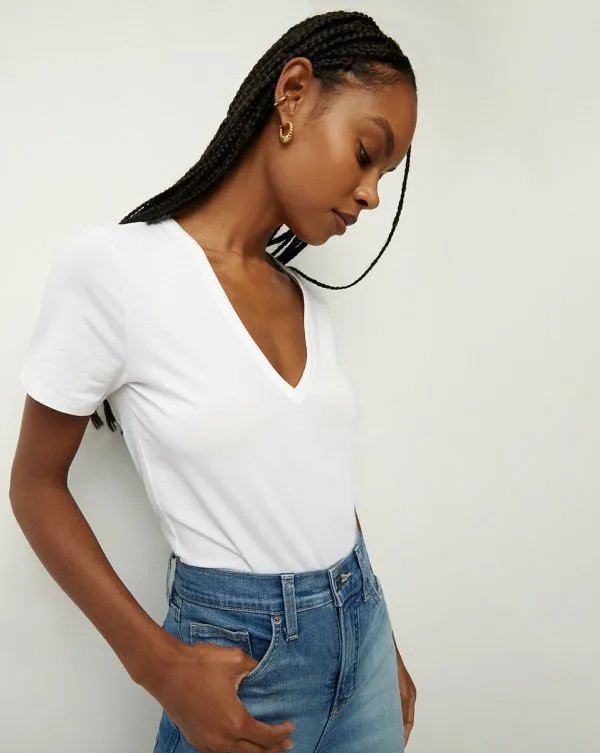 Cindy VNeck Tee White Women Veronica Beard Tops