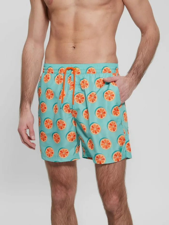 Citrus Woven Swim Trunks Big Lemon Men Swim GUESS