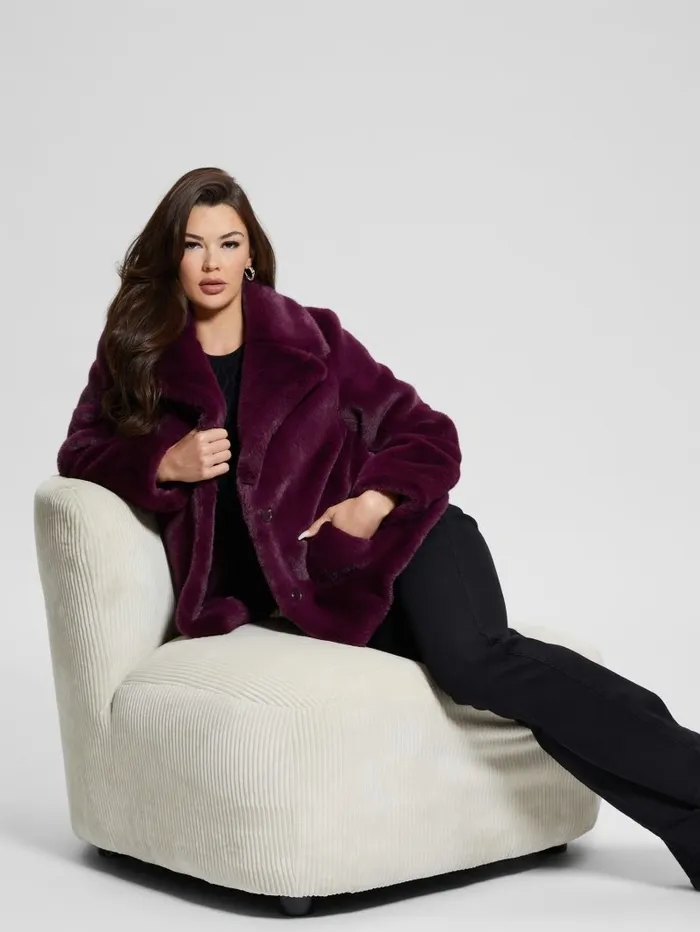 Corinne FauxFur Coat Black Cherry Jackets and Coats GUESS Women Corinne FauxFur Coat Black Cherry Jackets and Coats GUESS Women