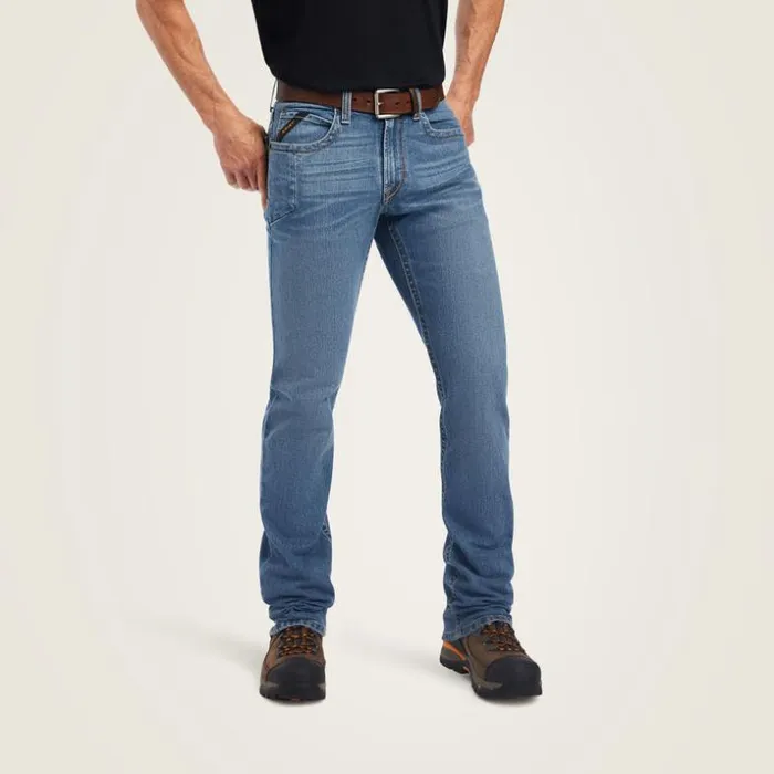 Denim Men Ariat Rebar M4 Low Rise DuraStretch Edge Boot Cut Jean Ventura