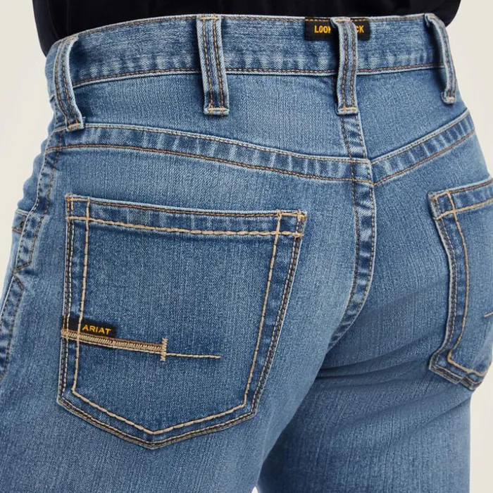 Denim Men Ariat Rebar M4 Low Rise DuraStretch Edge Boot Cut Jean Ventura