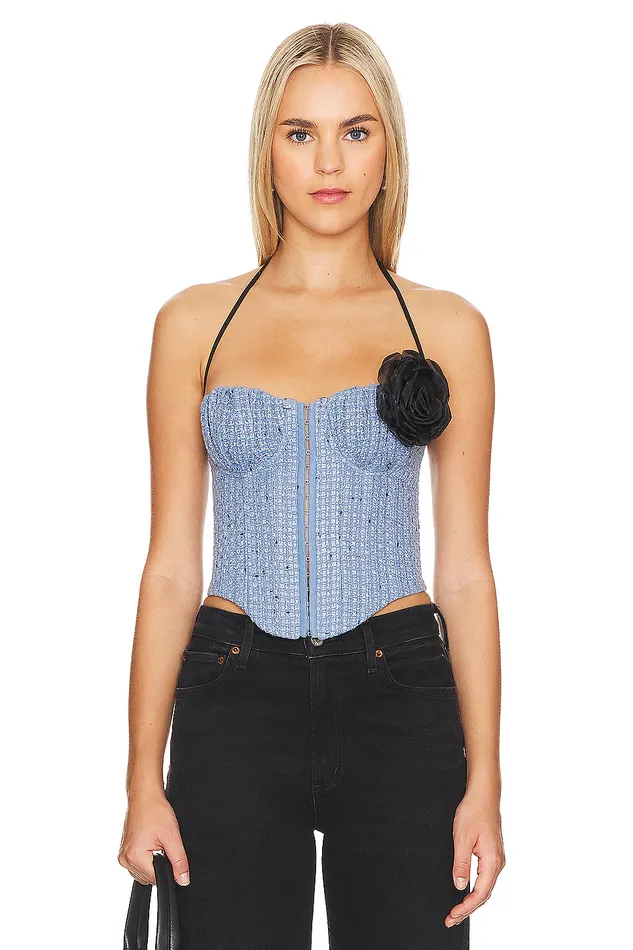 Domino Bustier Top Blue Tweed Women Lovers and Friends Tops