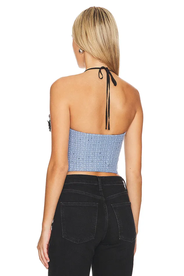 Domino Bustier Top Blue Tweed Women Lovers and Friends Tops Domino Bustier Top Blue Tweed Women Lovers and Friends Tops