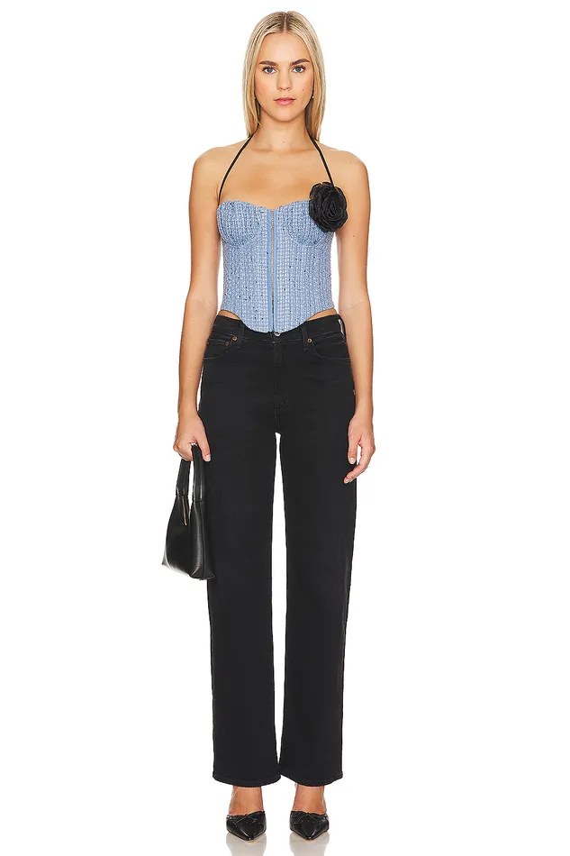 Domino Bustier Top Blue Tweed Women Lovers and Friends Tops Domino Bustier Top Blue Tweed Women Lovers and Friends Tops