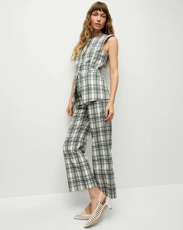 Dova Plaid Pant Ivoryandnavy Women Veronica Beard Pants Dova Plaid Pant Ivoryandnavy Women Veronica Beard Pants