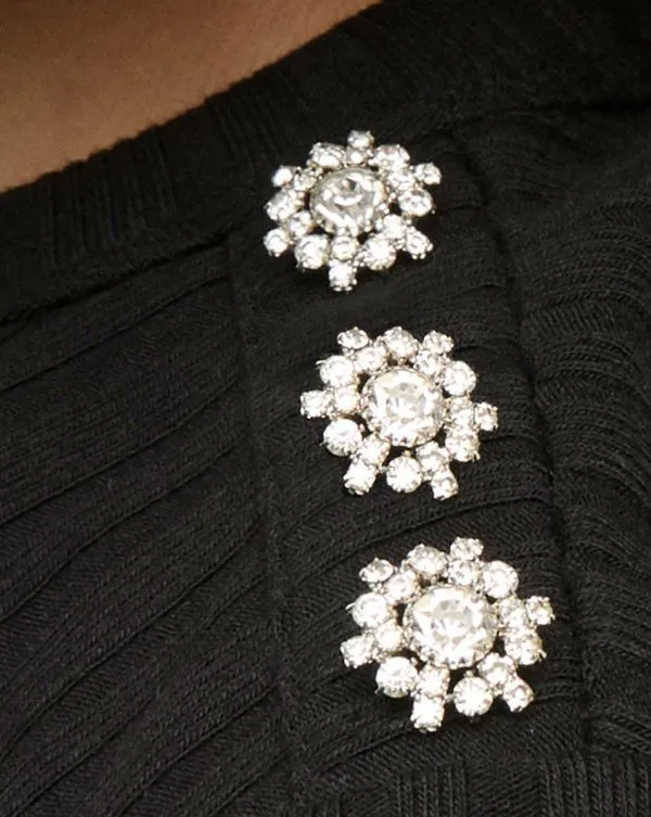 Draya RhinestoneButton Tee Black Women Veronica Beard Tops Draya RhinestoneButton Tee Black Women Veronica Beard Tops