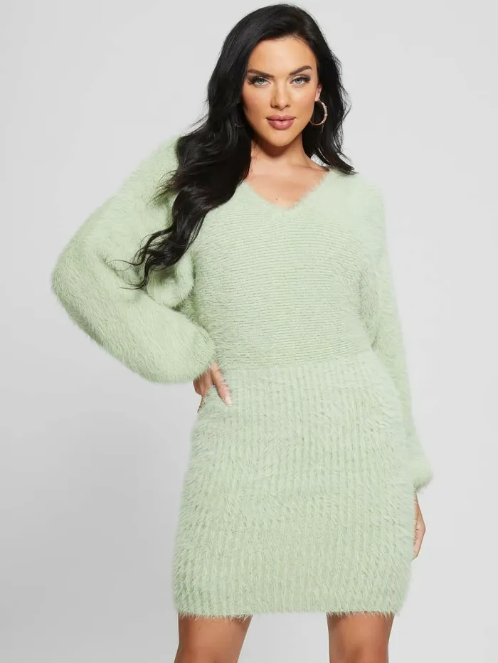 Dresses and Jumpsuits Adeline Fuzzy Sweater Dress Light Matcha GUESS Women Dresses and Jumpsuits Adeline Fuzzy Sweater Dress Light Matcha GUESS Women