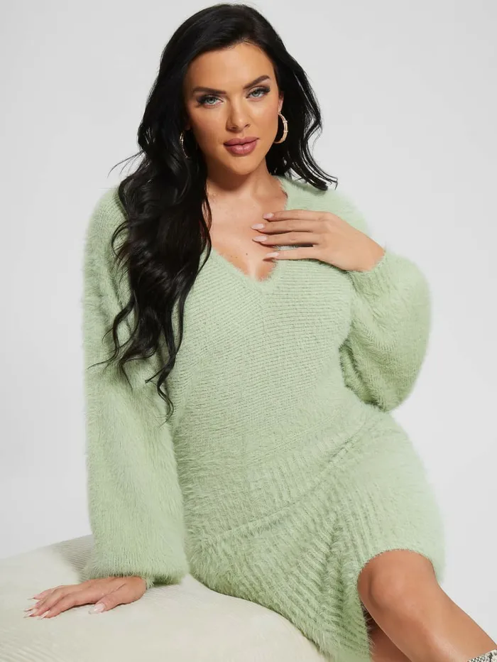 Dresses and Jumpsuits Adeline Fuzzy Sweater Dress Light Matcha GUESS Women Dresses and Jumpsuits Adeline Fuzzy Sweater Dress Light Matcha GUESS Women