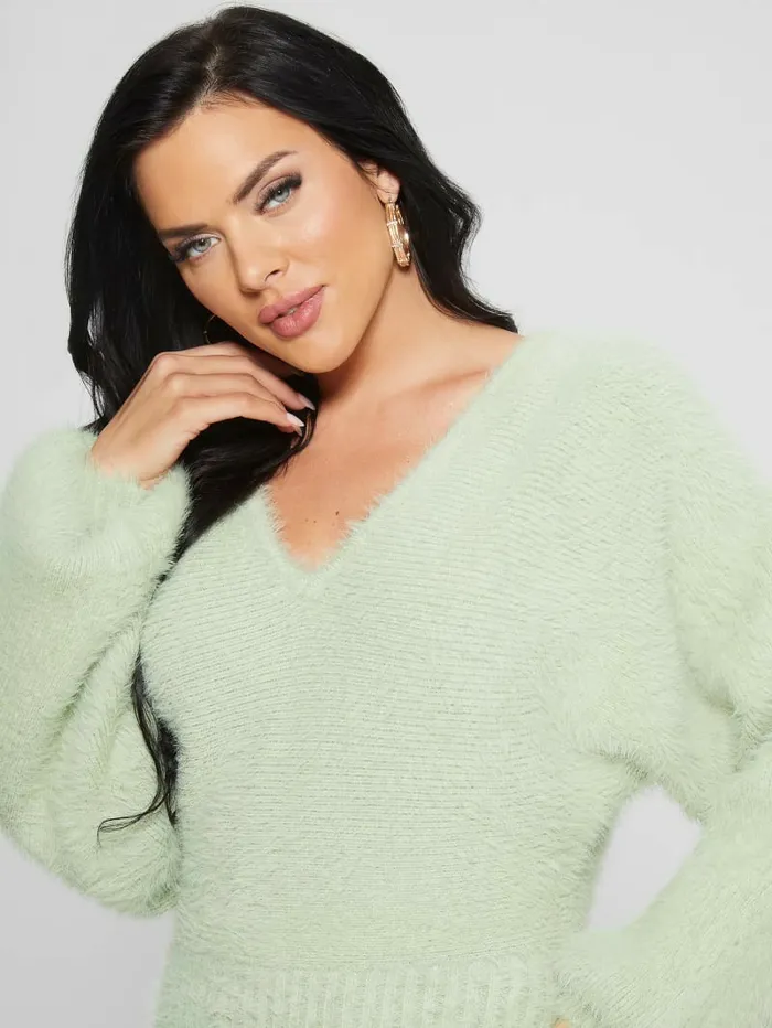 Dresses and Jumpsuits Adeline Fuzzy Sweater Dress Light Matcha GUESS Women Dresses and Jumpsuits Adeline Fuzzy Sweater Dress Light Matcha GUESS Women