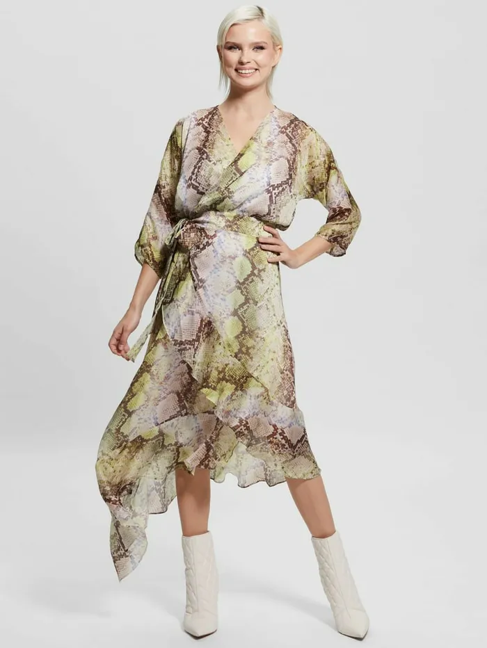 Dresses and Jumpsuits GUESS Women Eco Ensley Wrap Dress Glam Snake Print Dresses and Jumpsuits GUESS Women Eco Ensley Wrap Dress Glam Snake Print