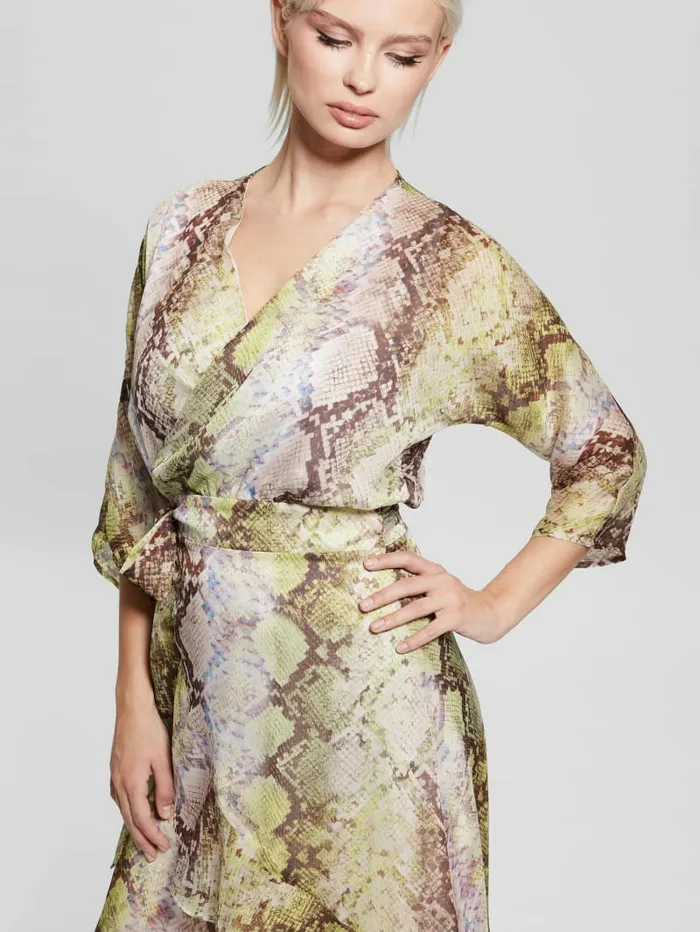 Dresses and Jumpsuits GUESS Women Eco Ensley Wrap Dress Glam Snake Print Dresses and Jumpsuits GUESS Women Eco Ensley Wrap Dress Glam Snake Print