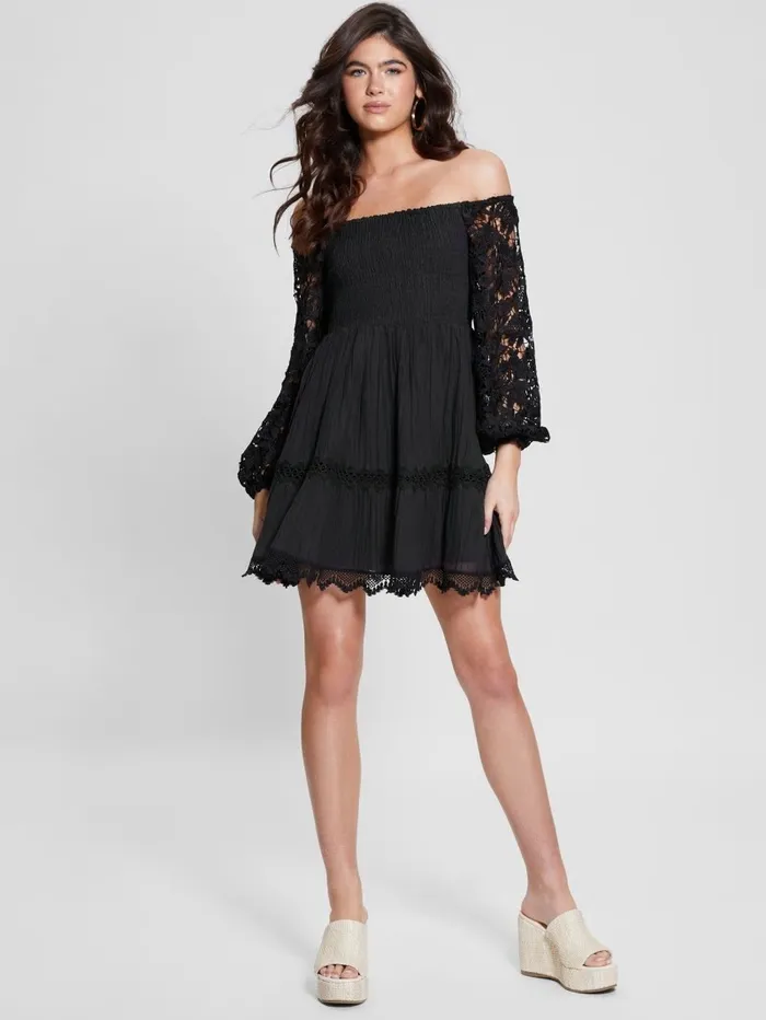 Dresses and Jumpsuits GUESS Women Eco OfftheShoulder Katerina Dress Black Dresses and Jumpsuits GUESS Women Eco OfftheShoulder Katerina Dress Black