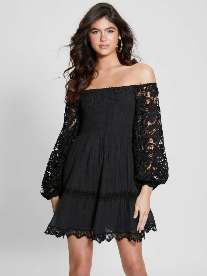 Dresses and Jumpsuits GUESS Women Eco OfftheShoulder Katerina Dress Black Dresses and Jumpsuits GUESS Women Eco OfftheShoulder Katerina Dress Black