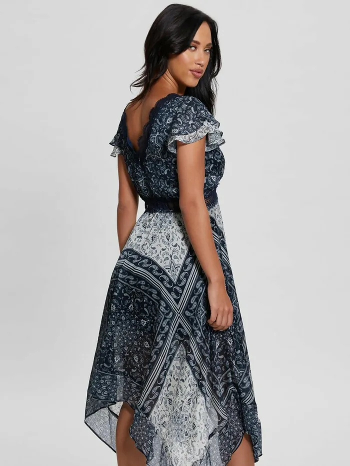 Dresses and Jumpsuits GUESS Women Eco Tania Chiffon Midi Dress Sashiko Bandana Print Dresses and Jumpsuits GUESS Women Eco Tania Chiffon Midi Dress Sashiko Bandana Print