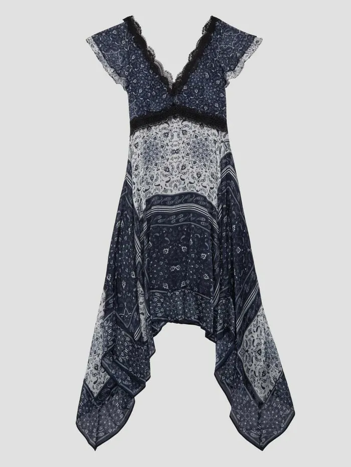 Dresses and Jumpsuits GUESS Women Eco Tania Chiffon Midi Dress Sashiko Bandana Print Dresses and Jumpsuits GUESS Women Eco Tania Chiffon Midi Dress Sashiko Bandana Print