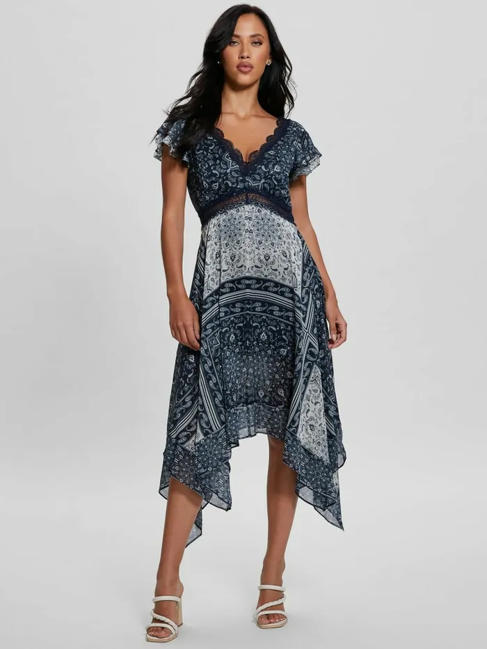 Dresses and Jumpsuits GUESS Women Eco Tania Chiffon Midi Dress Sashiko Bandana Print Dresses and Jumpsuits GUESS Women Eco Tania Chiffon Midi Dress Sashiko Bandana Print