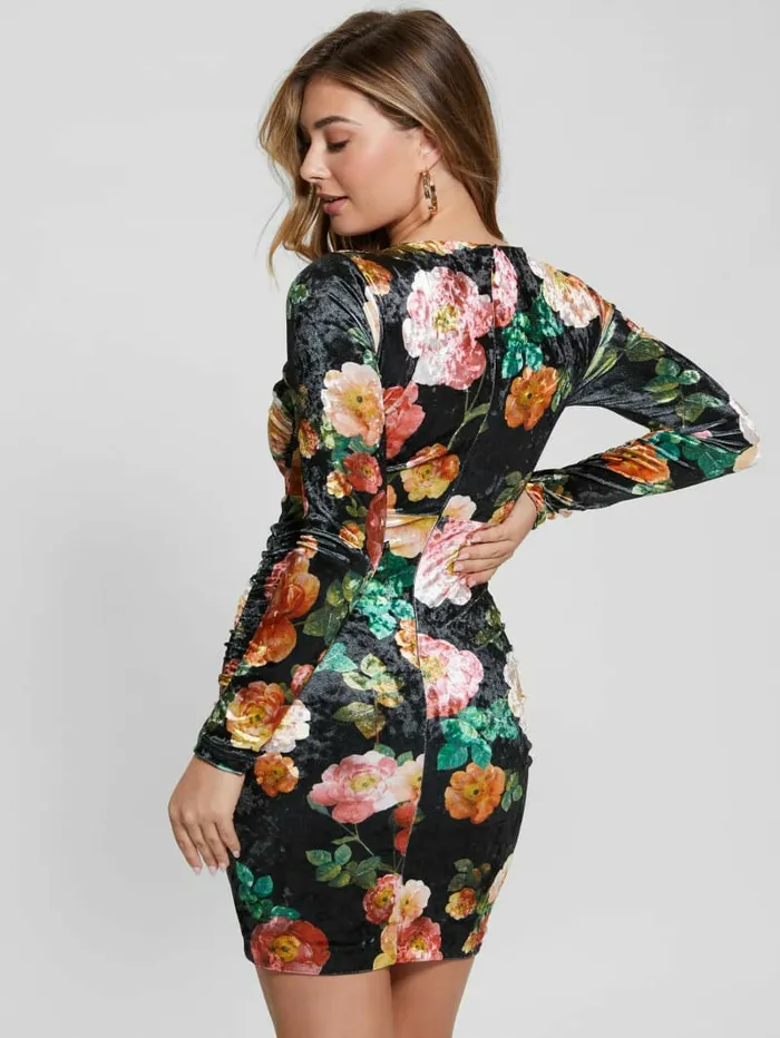 Dresses and Jumpsuits GUESS Women Eco Tess Velvet Dress Peony Charm Print Black Dresses and Jumpsuits GUESS Women Eco Tess Velvet Dress Peony Charm Print Black