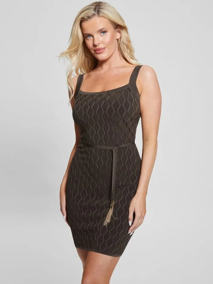 Dresses and Jumpsuits GUESS Women Genna Diamond Knit Sweater Dress Army Olive Multi Dresses and Jumpsuits GUESS Women Genna Diamond Knit Sweater Dress Army Olive Multi