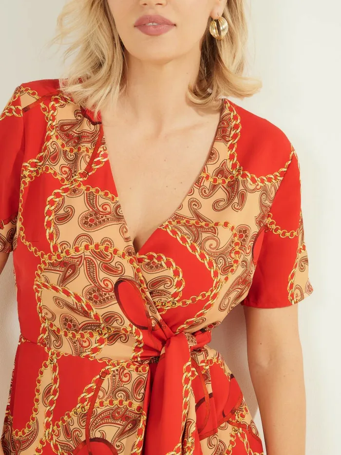 Dresses and Jumpsuits Paisley Chain Dress Paisley Chain Red GUESS Women Dresses and Jumpsuits Paisley Chain Dress Paisley Chain Red GUESS Women