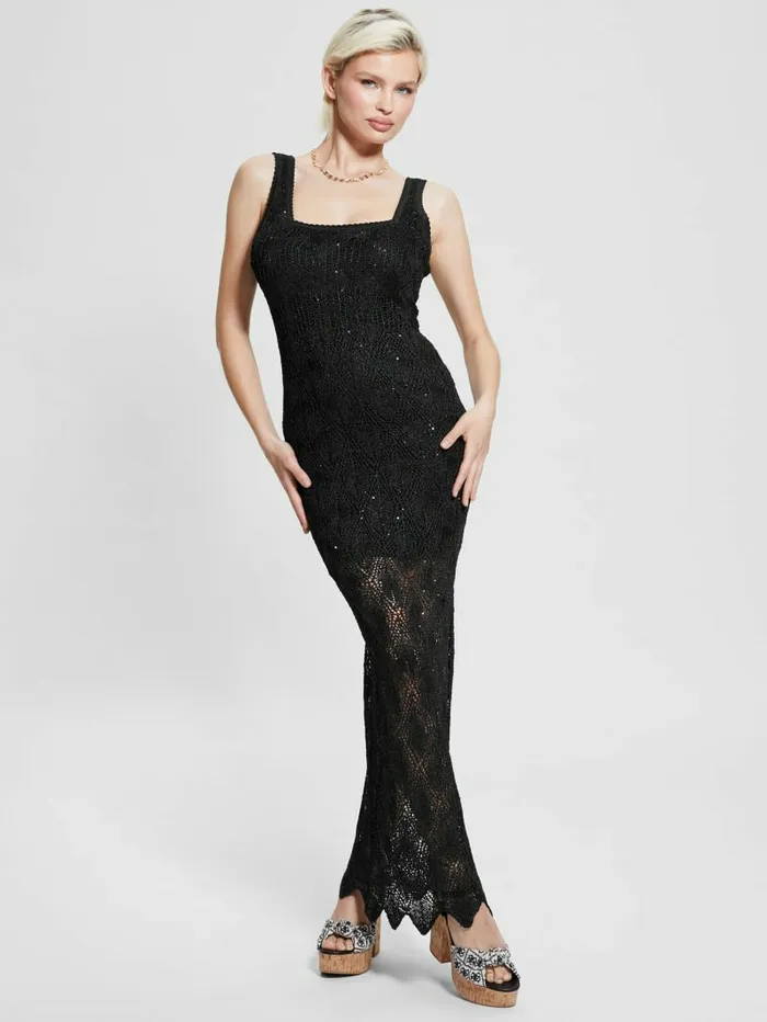 Dresses and Jumpsuits Women GUESS Liza Crochet Maxi Dress Jet Black Multi
