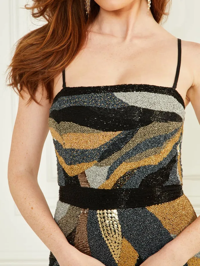Dresses and Jumpsuits Women Lennox Beaded Dress Gold Multi GUESS Dresses and Jumpsuits Women Lennox Beaded Dress Gold Multi GUESS