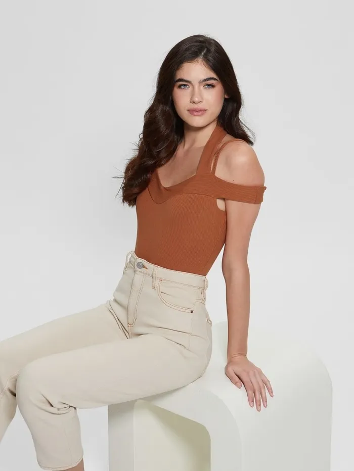 Eco Cora ColdShoulder Bodysuit Fireplace Brick Women Tops GUESS Eco Cora ColdShoulder Bodysuit Fireplace Brick Women Tops GUESS