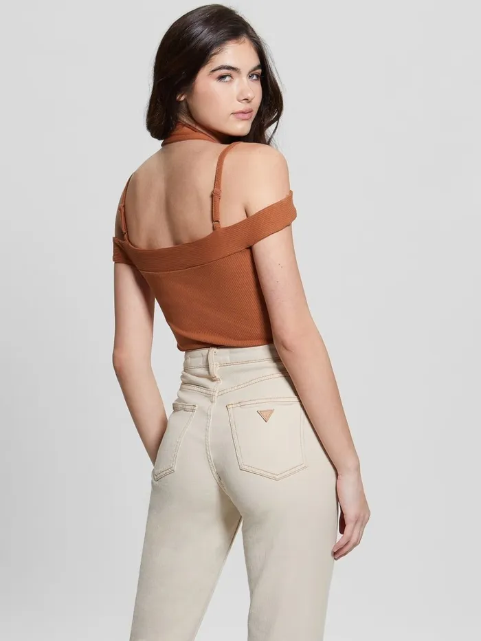 Eco Cora ColdShoulder Bodysuit Fireplace Brick Women Tops GUESS Eco Cora ColdShoulder Bodysuit Fireplace Brick Women Tops GUESS