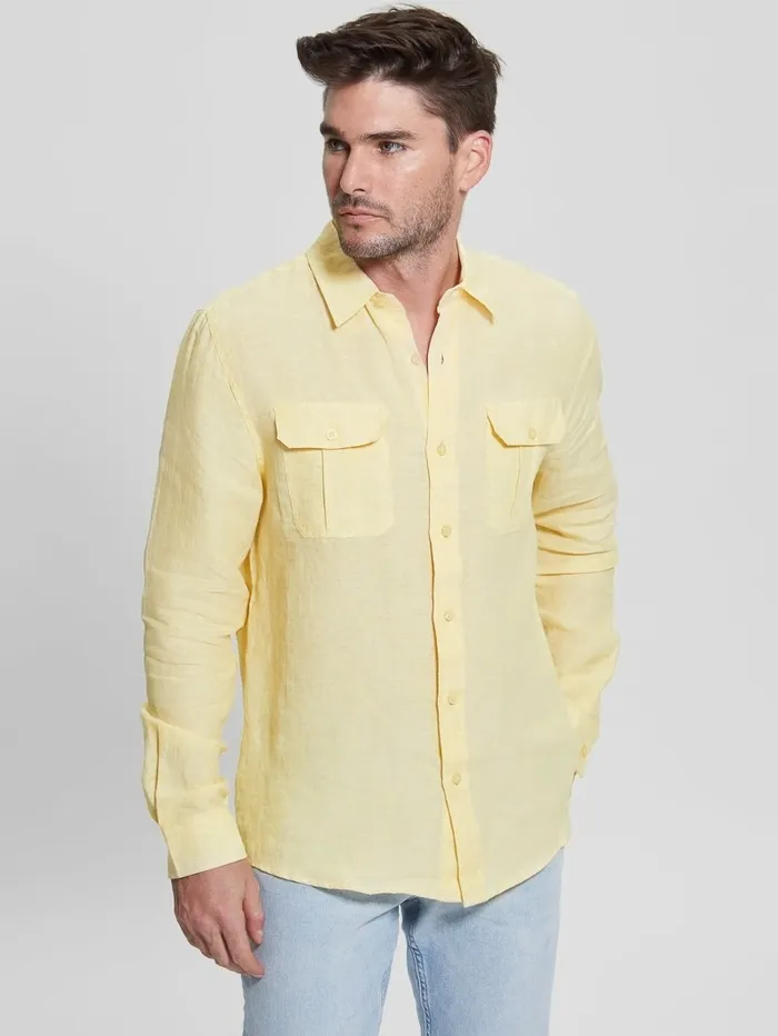 Eco Cristo Linen Military Shirt Butter Corn Multi Men Shirts GUESS Eco Cristo Linen Military Shirt Butter Corn Multi Men Shirts GUESS