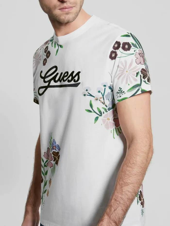 Eco Flower Logo Tee Pure White TShirts and Tanks GUESS Men