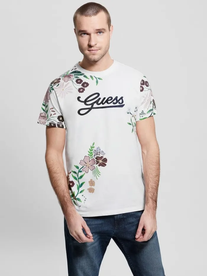 Eco Flower Logo Tee Pure White TShirts and Tanks GUESS Men Eco Flower Logo Tee Pure White TShirts and Tanks GUESS Men