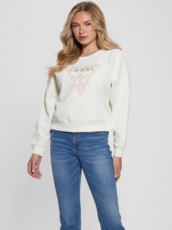 Eco Relaxed Sweatshirt Cream White Women Tops GUESS