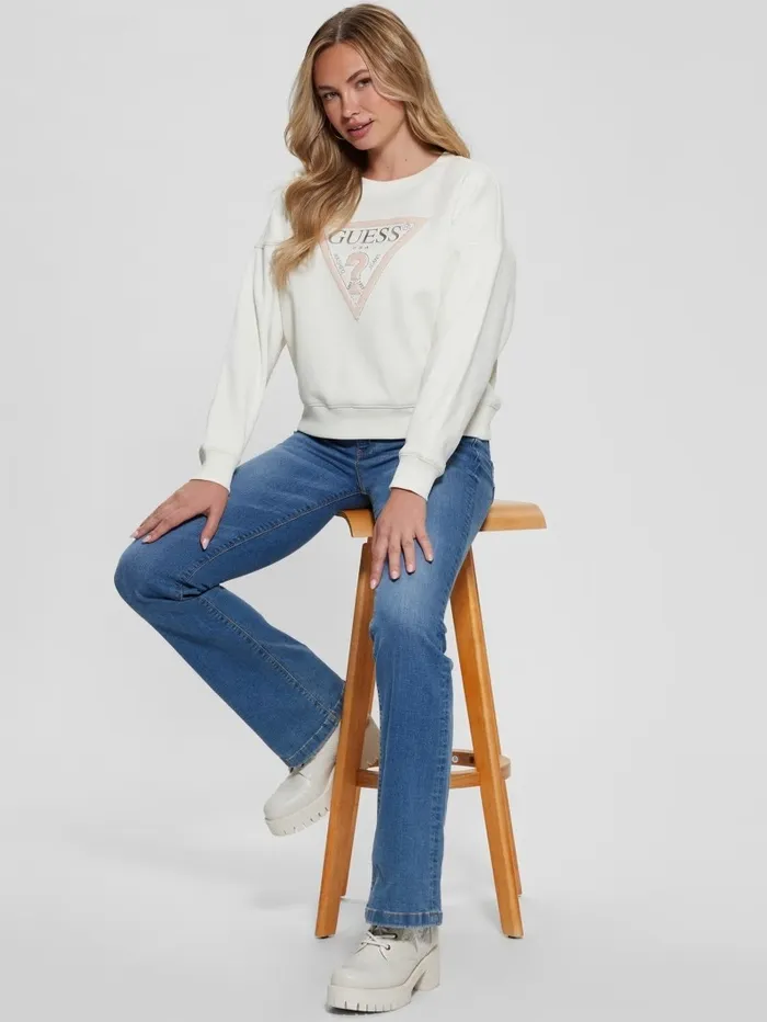 Eco Relaxed Sweatshirt Cream White Women Tops GUESS