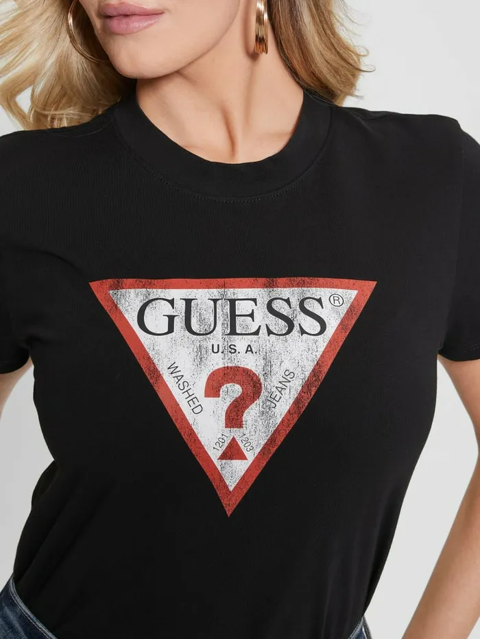 Eco Triangle Logo Tee Black Women Tops GUESS