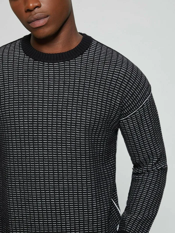 Eco TwoTone Waffle Sweater Dove WhiteJet Black Mult Hoodies and Sweaters GUESS Men Eco TwoTone Waffle Sweater Dove WhiteJet Black Mult Hoodies and Sweaters GUESS Men