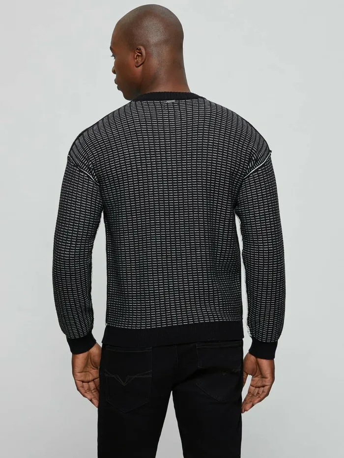 Eco TwoTone Waffle Sweater Dove WhiteJet Black Mult Hoodies and Sweaters GUESS Men