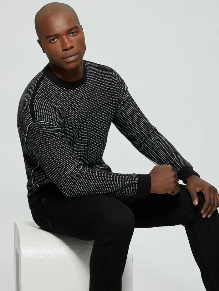 Eco TwoTone Waffle Sweater Dove WhiteJet Black Mult Hoodies and Sweaters GUESS Men