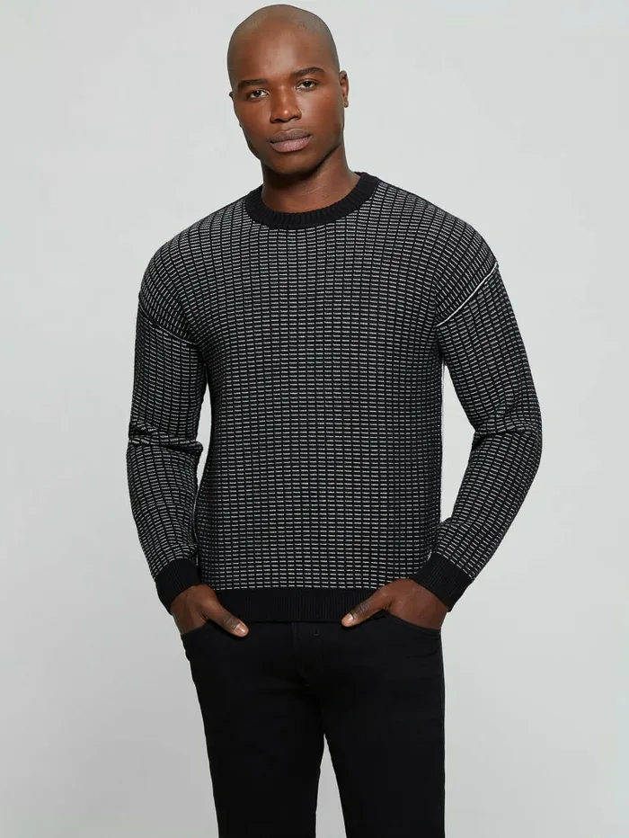 Eco TwoTone Waffle Sweater Dove WhiteJet Black Mult Hoodies and Sweaters GUESS Men
