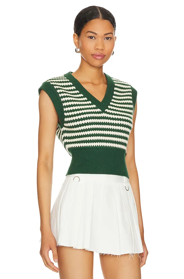 Elie Sweater Vest Green and White Women Lovers and Friends Sweaters and Knits