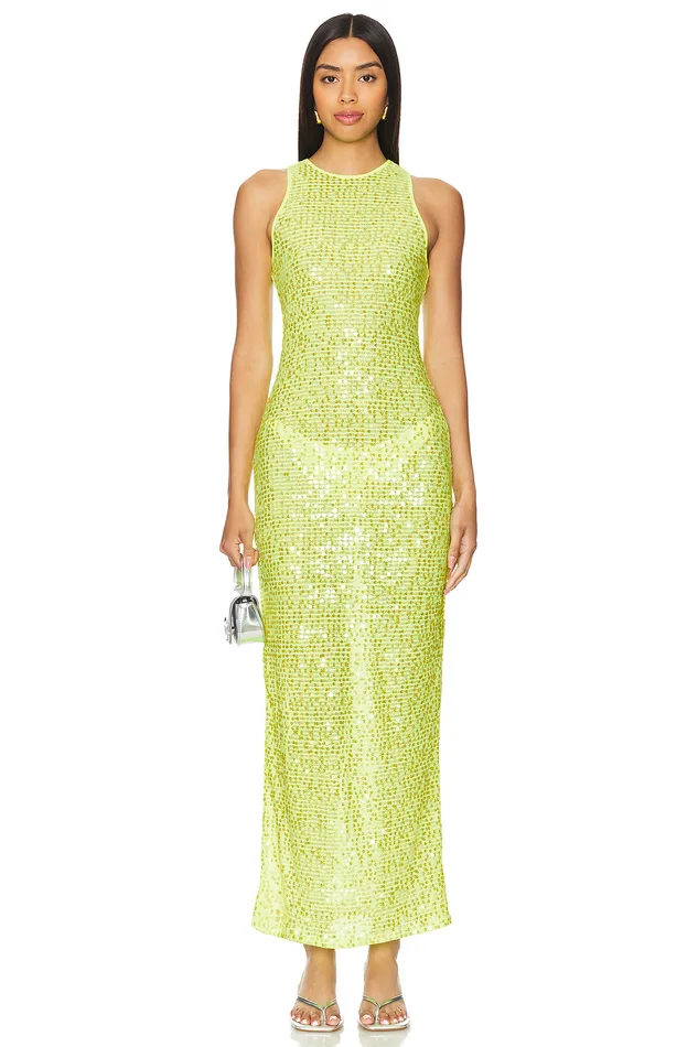 Erin Sequin Maxi Dress Lime Green Sequin Women Lovers and Friends Swimsuits and CoverUps Erin Sequin Maxi Dress Lime Green Sequin Women Lovers and Friends Swimsuits and CoverUps