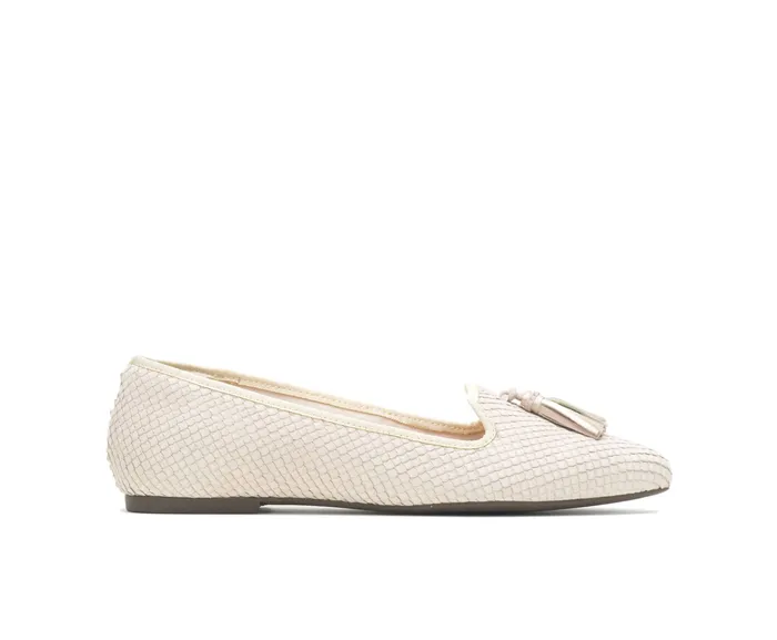 Flats and SlipOns Hush Puppies Women Sadie Tassel SlipOn Eggnog Cobra Leather