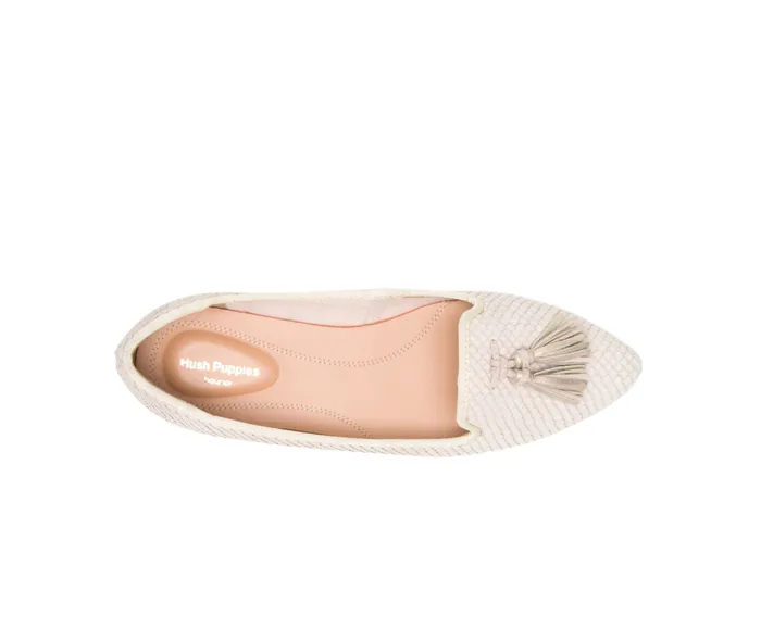 Flats and SlipOns Hush Puppies Women Sadie Tassel SlipOn Eggnog Cobra Leather