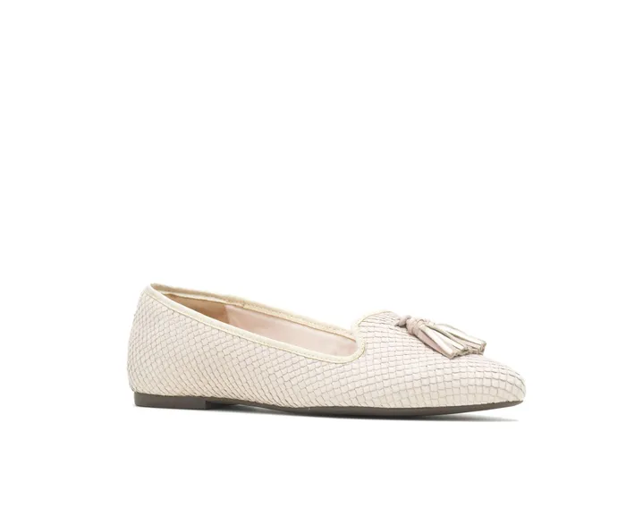 Flats and SlipOns Hush Puppies Women Sadie Tassel SlipOn Eggnog Cobra Leather