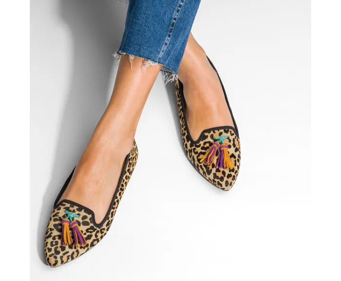 Flats and SlipOns Women Hush Puppies Sadie Tassel SlipOn Leopard Calf Hair Flats and SlipOns Women Hush Puppies Sadie Tassel SlipOn Leopard Calf Hair